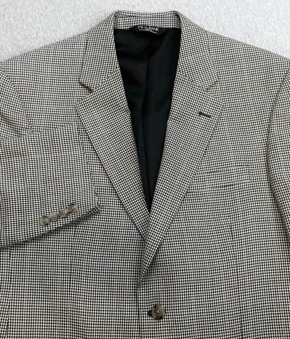 Jos A Bank Blazer Mens 40R Houndstooth Silk Wool‎ Blend 2-Button Single Breast